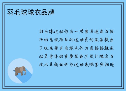 羽毛球球衣品牌